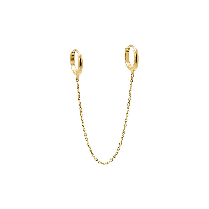 14K Gold Solid Double Chain Huggie Earring 14K - Adina Eden's Jewels