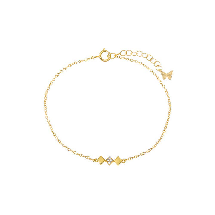 Gold Solid/Pave Triple Diamond Shape Bar Bracelet - Adina Eden's Jewels