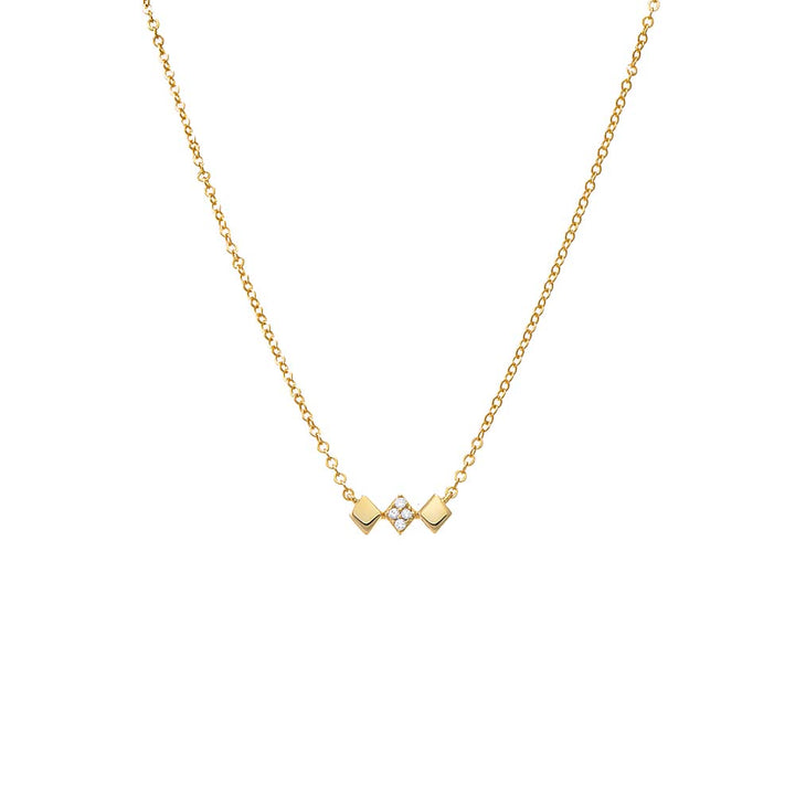 Gold Solid/Pave Triple Diamond Shape Bar Necklace - Adina Eden's Jewels