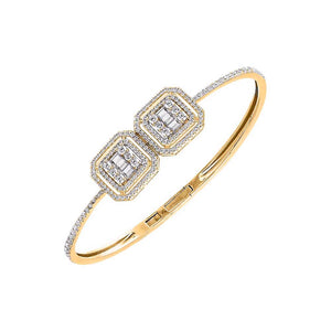 Gold lllusion CZ X Baguette Double Charm Bangle Bracelet - Adina Eden's Jewels