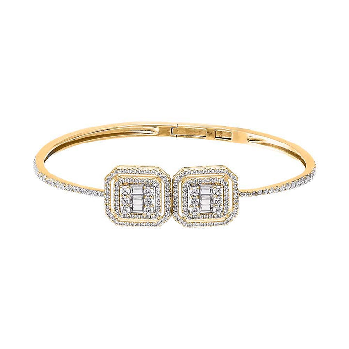  lllusion CZ X Baguette Double Charm Bangle Bracelet - Adina Eden's Jewels