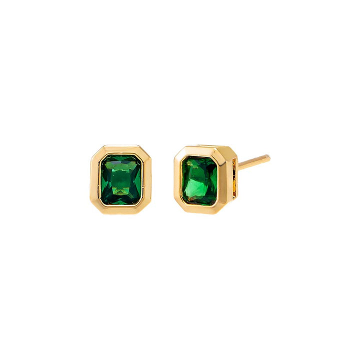 Emerald Green Colored Bezel Baguette Stud Earring - Adina Eden's Jewels