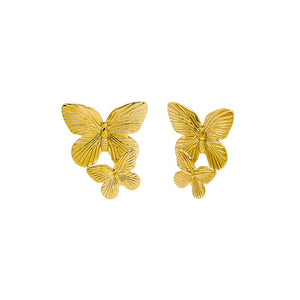 Gold Double Graduated Butterfly Statement Stud Earring - Adina Eden's Jewels