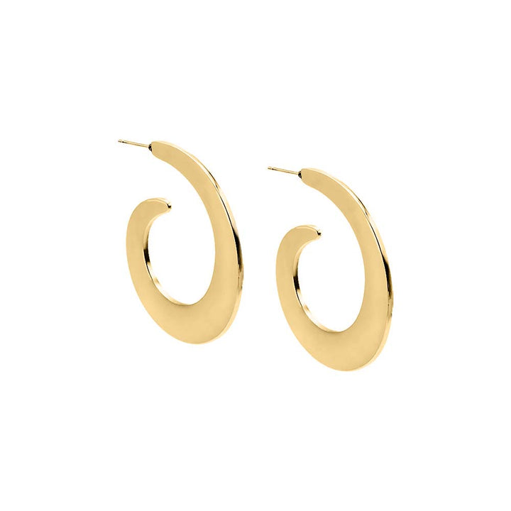 Gold Solid Wide Swirl Open Hoop Stud Earring - Adina Eden's Jewels