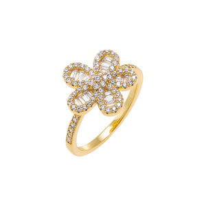 Gold / 6 CZ Pave X Baguette Fancy Flower Ring - Adina Eden's Jewels