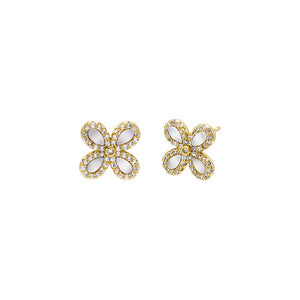 Gold Pave Outline Stone Four Leaf Flower Stud Earring - Adina Eden's Jewels