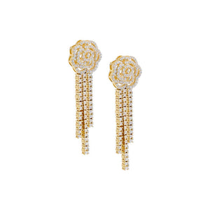 Gold Pavé Fancy Flower Drop Fringe Stud Earring - Adina Eden's Jewels