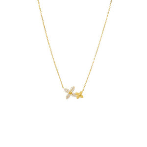 Gold Solid/Pave Double Flower Pendant Necklace - Adina Eden's Jewels