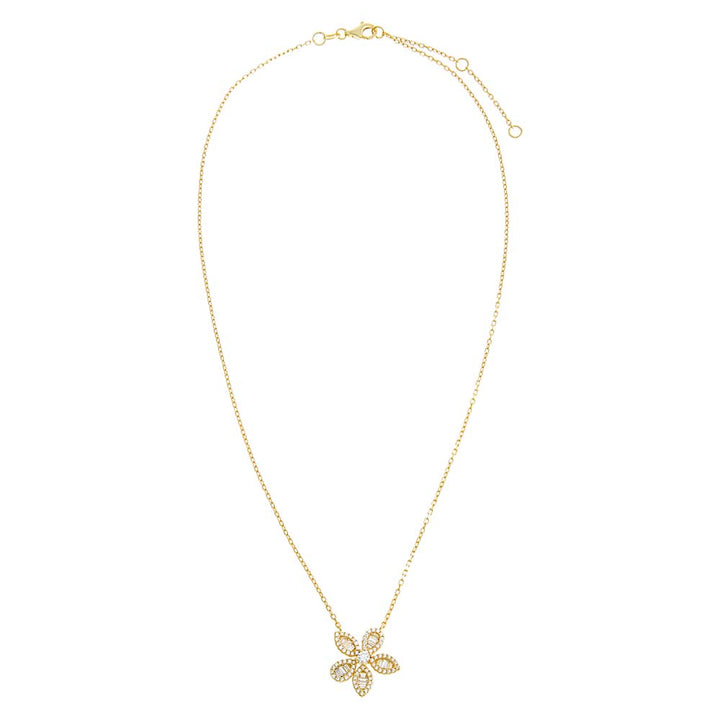  Pave X Baguette Fancy Flower Pendant Necklace - Adina Eden's Jewels