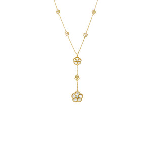 Mother of Pearl Multi CZ Pave Outlined Colored Flower Stone Lariat Necklace - Adina Eden's Jewels