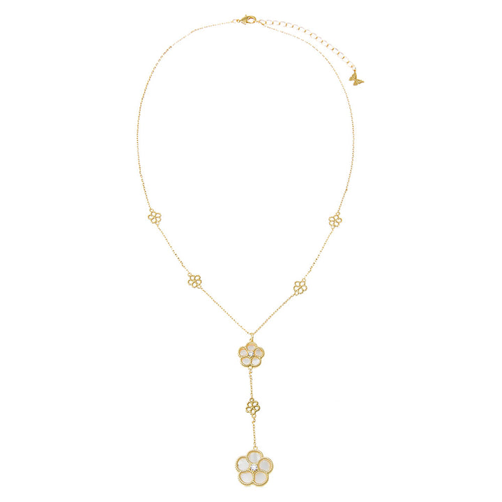  Multi CZ Pave Outlined Colored Flower Stone Lariat Necklace - Adina Eden's Jewels