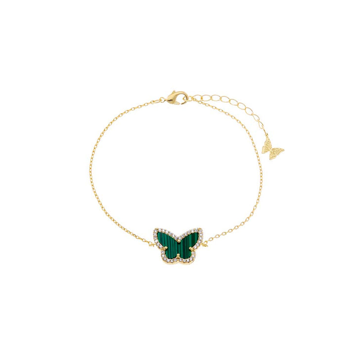 Malachite Pave Outline Colored Stone Butterfly Bracelet - Adina Eden's Jewels