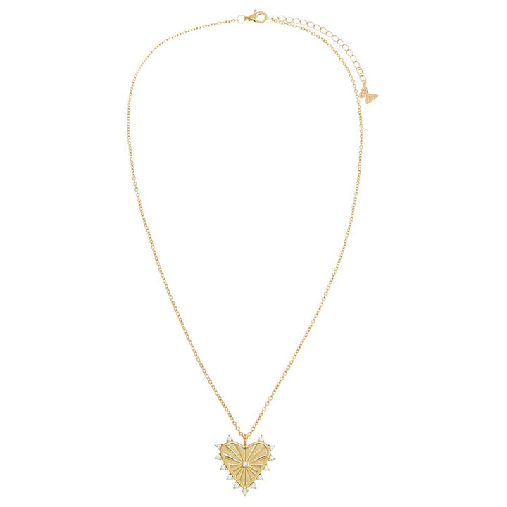  CZ Rimmed Ridged Heart Pendant Necklace - Adina Eden's Jewels