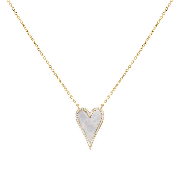 Mother of Pearl Elongated Pavé Heart Necklace - Adina Eden's Jewels