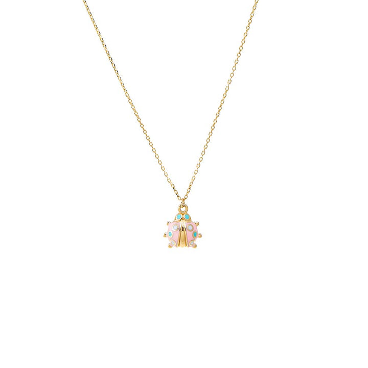 Multi-Color Kids Pink Enamel Ladybug Pendant Necklace 14K - Adina Eden's Jewels