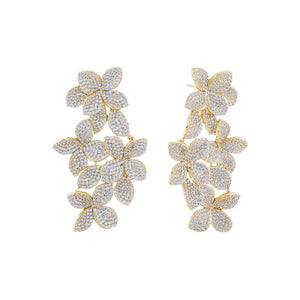 Gold Large Pavé Multi Flower Drop Stud Earring - Adina Eden's Jewels