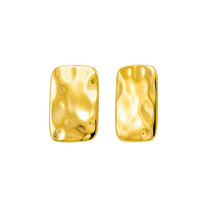 Gold Solid Textured Rectangular Statement Stud Earring - Adina Eden's Jewels