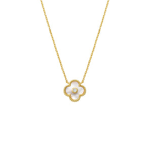 Mother of Pearl CZ Bezel Colored Stone Clover Pendant Necklace - Adina Eden's Jewels