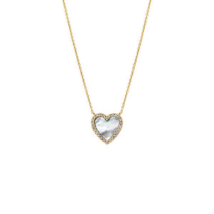 Mother Of Pearl Pave Diamond Colored Stone Heart Necklace 14K - Adina Eden's Jewels