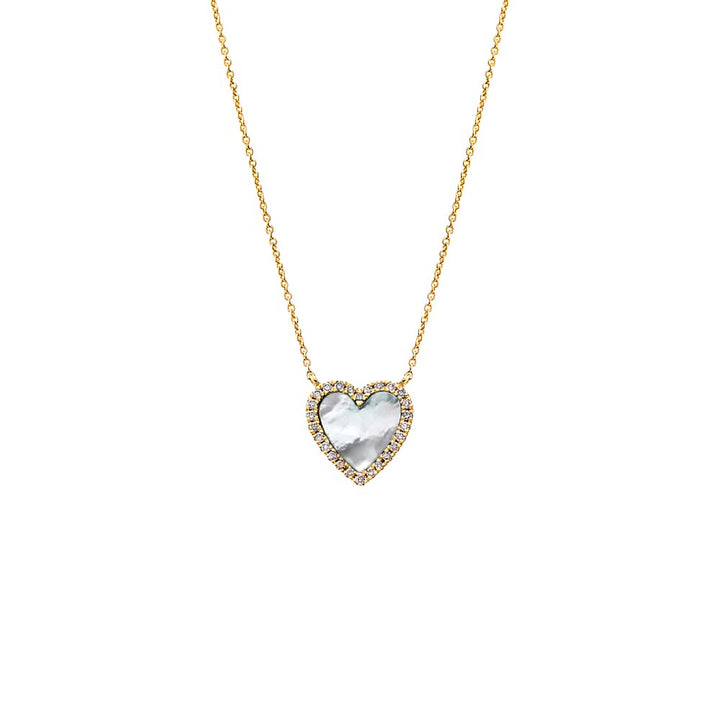 Mother Of Pearl Pave Diamond Colored Stone Heart Necklace 14K - Adina Eden's Jewels