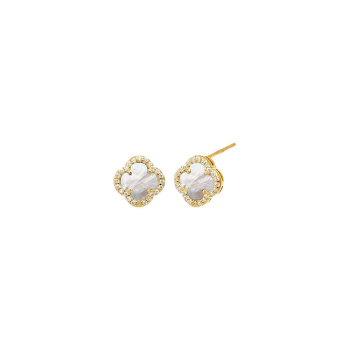 Mother of Pearl Pave Colored Stone Clover Stud Earring - Adina Eden's Jewels