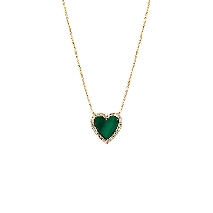 Malachite Pave Diamond Colored Stone Heart Necklace 14K - Adina Eden's Jewels