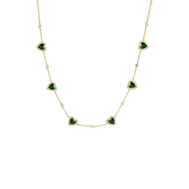 Malachite Pave Outlined Colored Stone Multi Heart Necklace - Adina Eden's Jewels