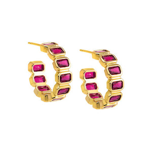 Colored Bezel Baguette Open Hoop Earring