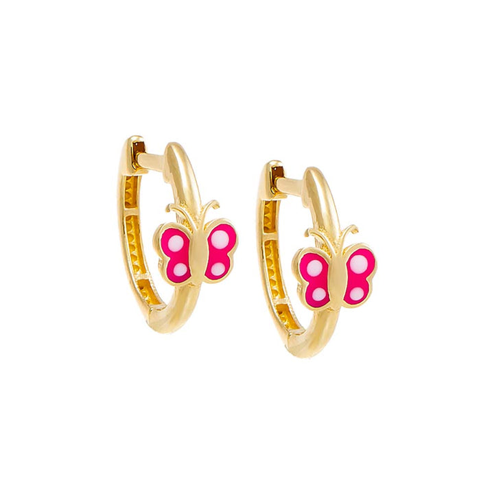 Neon Pink Kids Pink Enamel Butterfly Huggie Earring 14K - Adina Eden's Jewels