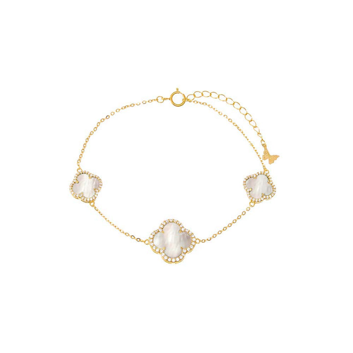 Mother of Pearl Triple Graduated Pave Outline Colored Stone Clover Bracelet - Adina Eden's Jewels