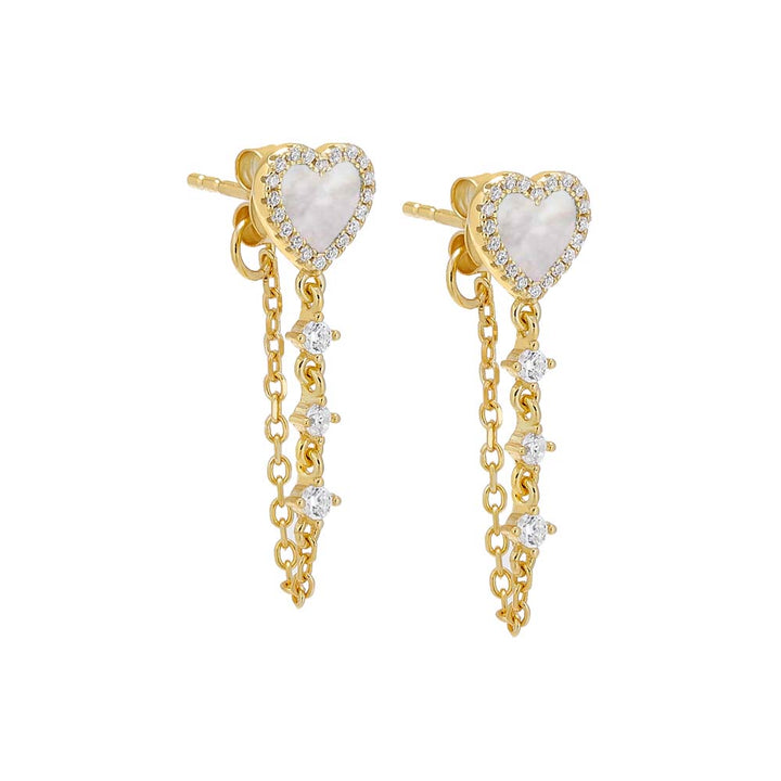 Mother of Pearl Pave Colored Gemstone Drop Chain Stud Earring - Adina Eden's Jewels