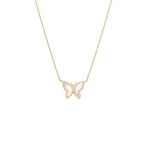 Mother Of Pearl Pave Outline Colored Stone Butterfly Necklace - Adina Eden's Jewels