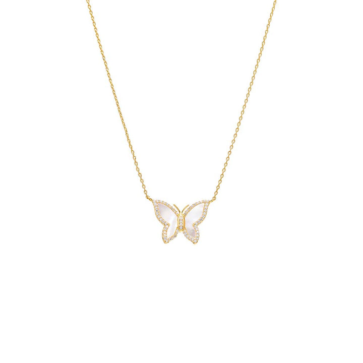 Mother Of Pearl Pave Outline Colored Stone Butterfly Necklace - Adina Eden's Jewels