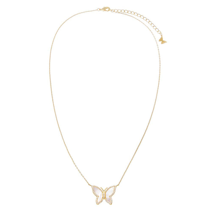  Pave Outline Colored Stone Butterfly Necklace - Adina Eden's Jewels