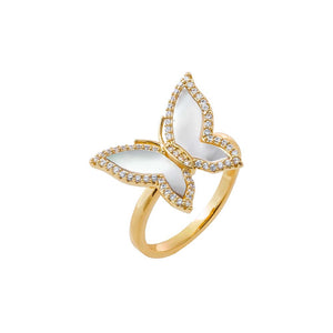 Mother Of Pearl / 6 Pave Outline Colored Stone Butterfly Ring - Adina Eden's Jewels