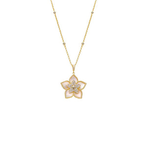 Mother Of Pearl Fancy Pave Colored Stone Flower Necklace - Adina Eden's Jewels