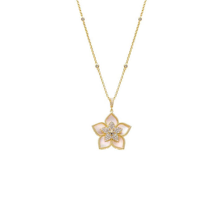 Mother Of Pearl Fancy Pave Colored Stone Flower Necklace - Adina Eden's Jewels