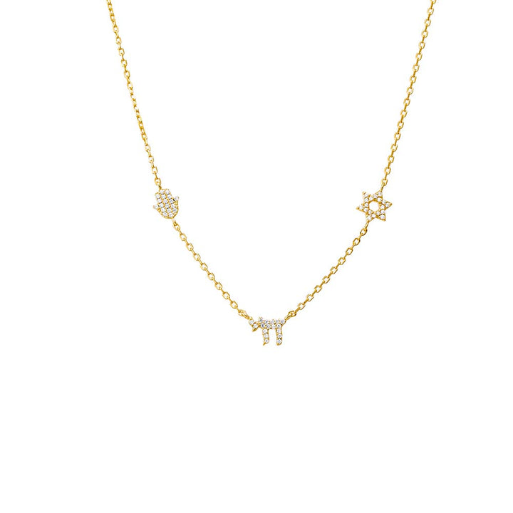 Gold Pave Jewish Charms Necklace - Adina Eden's Jewels