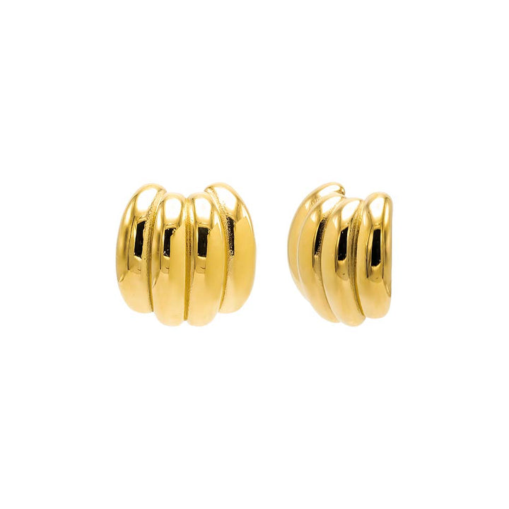 Gold Puffy Ridged Statement Stud Earring - Adina Eden's Jewels