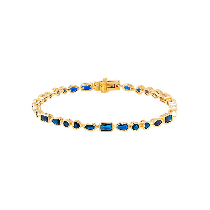 Blue Colored Multi Shape Bezel Tennis Bracelet - Adina Eden's Jewels