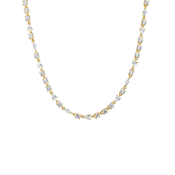 Gold CZ Three Prong Chain Tennis Necklace - Adina Eden's Jewels