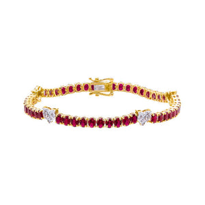 Ruby Red Diamond Pave Accented Ruby Tennis Bracelet 14K - Adina Eden's Jewels