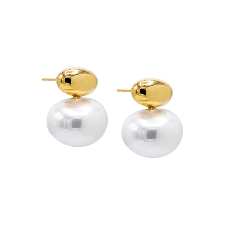 Pearl White Solid Ball X Pearl Stud Earringm - Adina Eden's Jewels