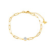 Gold CZ Solitaire Four Prong Paperclip Bracelet - Adina Eden's Jewels