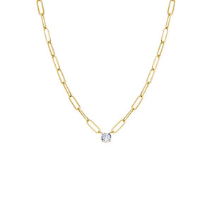 Gold CZ Solitaire Four Prong Paperclip Necklace - Adina Eden's Jewels