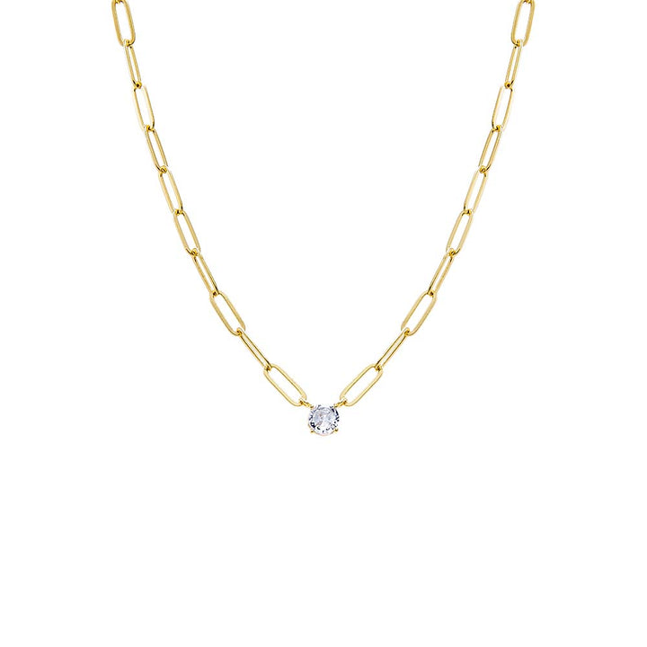 Gold CZ Solitaire Four Prong Paperclip Necklace - Adina Eden's Jewels