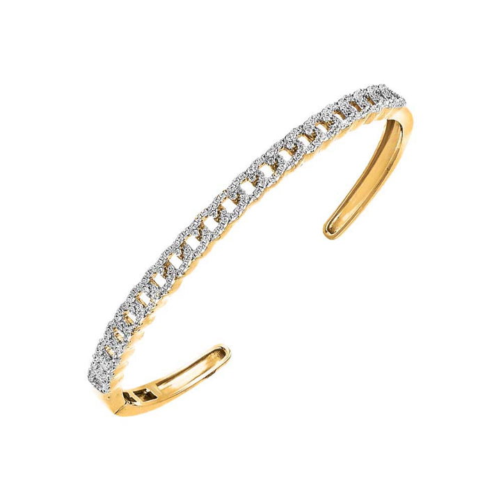 Gold Pave Cuban Link Open Bangle Bracelet - Adina Eden's Jewels