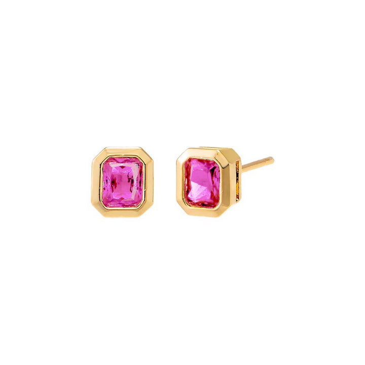 Pink Colored Bezel Baguette Stud Earring - Adina Eden's Jewels