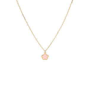 Pink Kids Pink Enamel Flower Pendant Necklace 14K - Adina Eden's Jewels