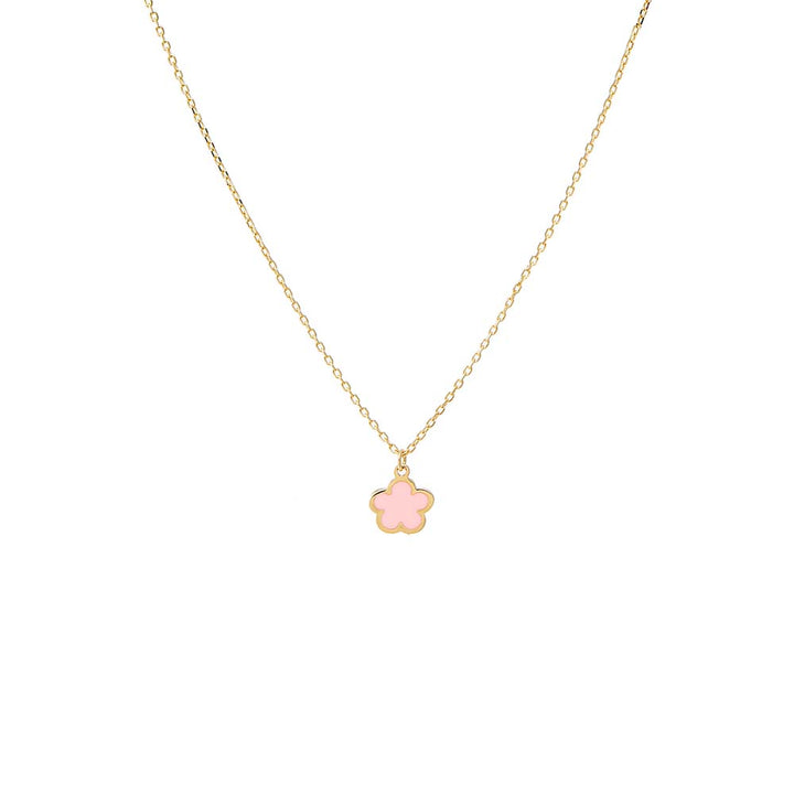 Pink Kids Pink Enamel Flower Pendant Necklace 14K - Adina Eden's Jewels